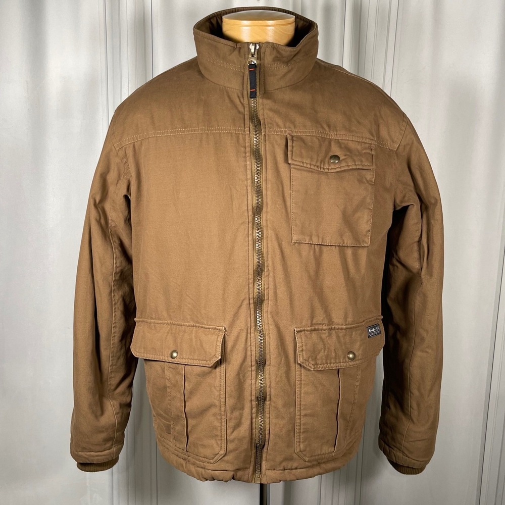 Hawke & Co Brown‎ Utility Jacket Plaid Fleece Lined Workwear Coat Men's L